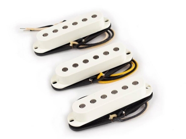 Lollar Sixty Four S single coil pickups, neck / middle / bridge, flat poles, parchment