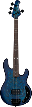 STERLING Bassgitarre, StingRay RAY34, Poplar Burl, Neptune Blue Satin