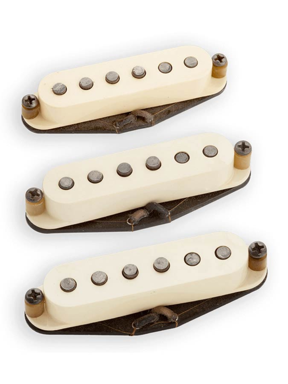 Surfer Strat set for ST, three Antiquity II Surfer Staggered pickups, aged white caps