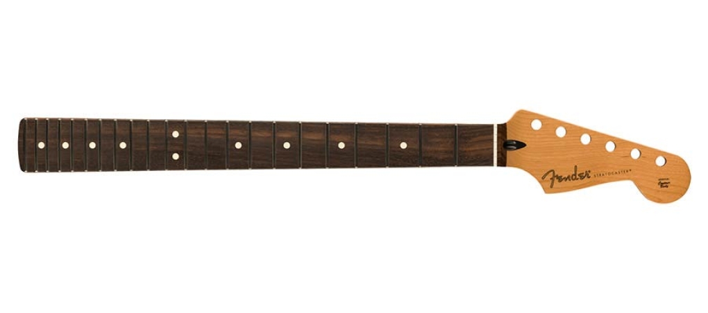 Fender satin roasted maple Stratocaster neck, 22 jumbo frets, 12 radius, rosewood, flat oval shape