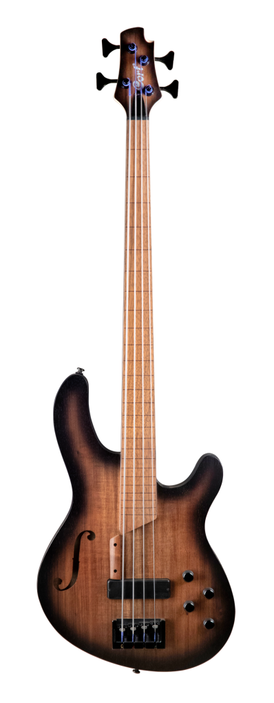 CORT Bassgitarre, B4FL MHPZ, Open Pore Transparent Black Burst, Fretle