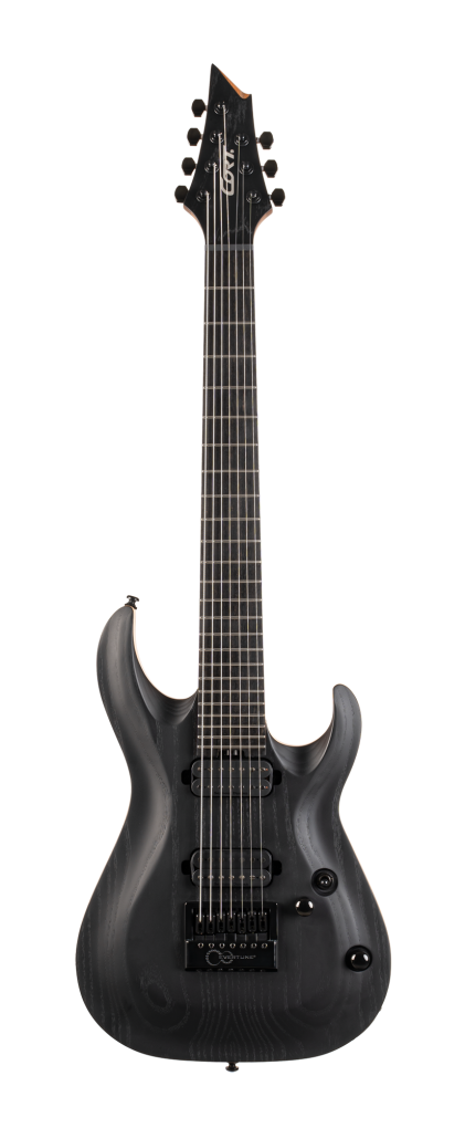 CORT E-Gitarre, KX707 Evertune, Open Pore Black, 7-Saiter, Tasche