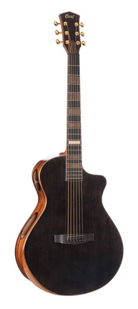 CORT Westerngitarre, Modern Black, Trans Black Gloss, Preamp, Koffer