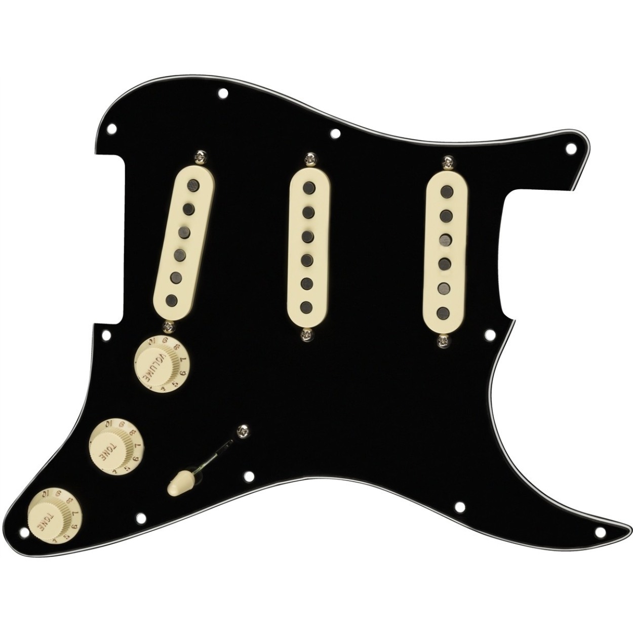 Pre-Wired Strat Pickguard, Tex-Mex SSS, Black 11 Hole PG